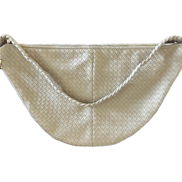 Anthropologie Melie Bianco Woven Crossbody Bag NWOT Beige Vegan Leather Woven - Picture 7 of 9